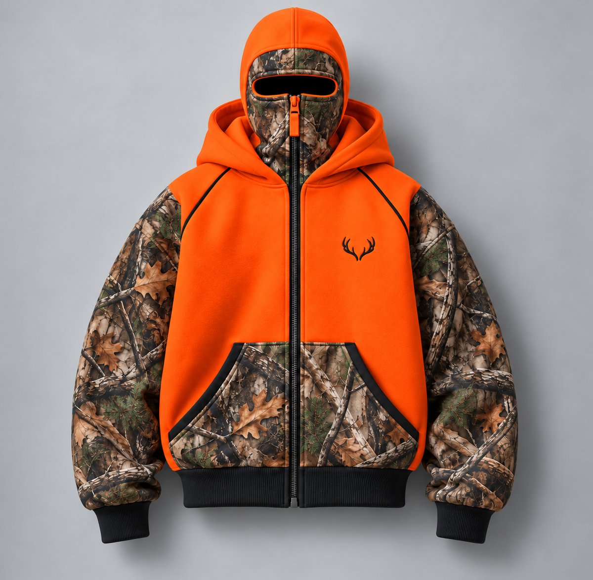 Blaze Orange camo balaclava hoodie