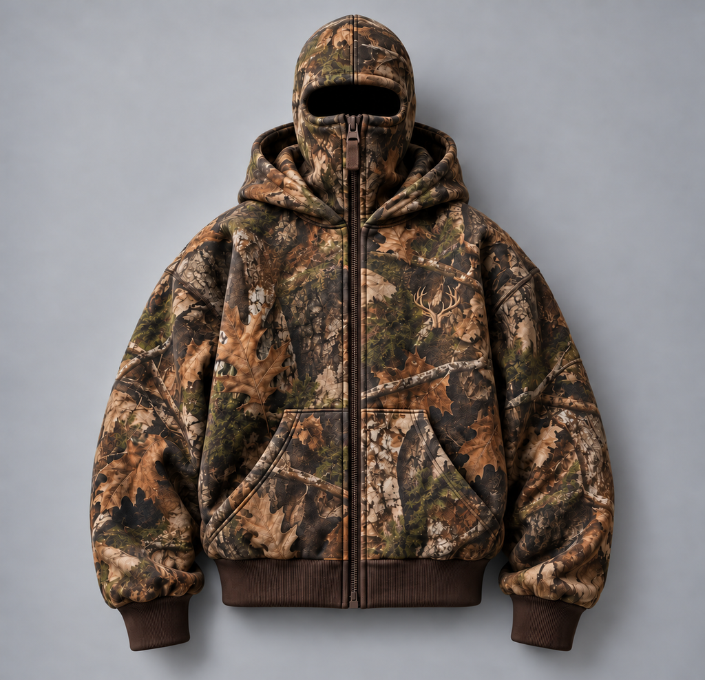 Woodland camo balaclava hoodie
