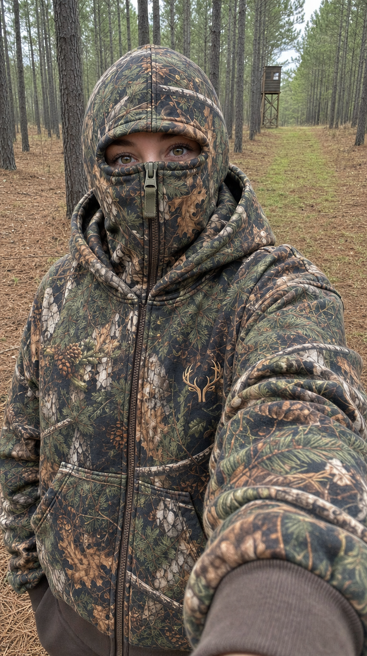 Camo balaclava hoodie lifestyle